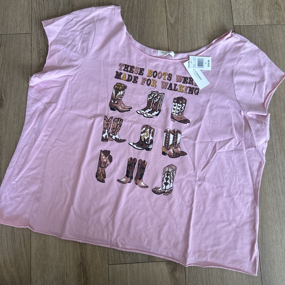 No Comment Plus 3X Women's Boots Western Cowgirl Country Music S/S Tee‎ Cut Off